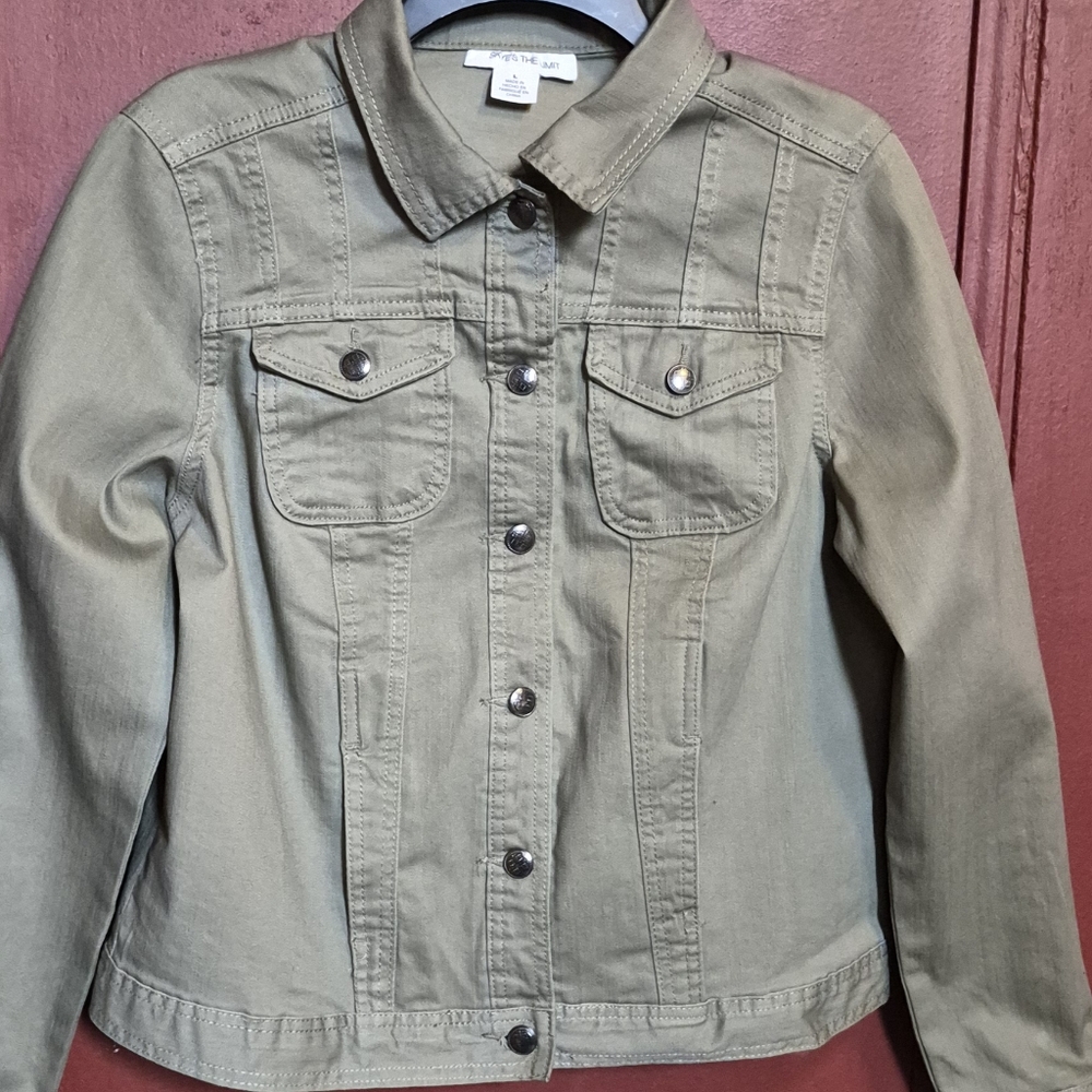 Skyes The Limit Utility Olive Green Cotton Button Down Women's Jacket Size Large